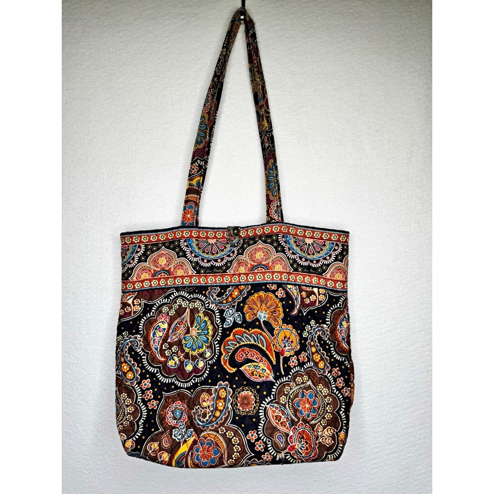 Vera Bradley Kensington Tote Bag Retired Paisley Floral Black Brown Toggle